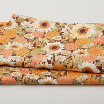 Ivory Fields - Large Floral With Metallic Brown 2 Yard Cut