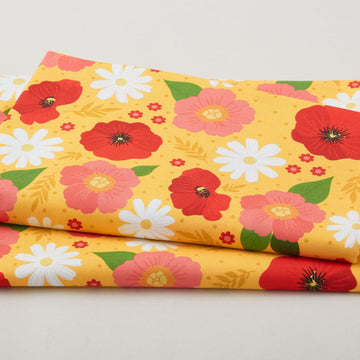 The Bright Side - Daisies and Poppy Flowers Yellow 2 Yard Cut
