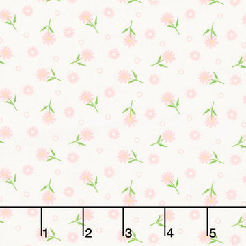 The Bright Side - Daises with Circles of Dots White Yardage
