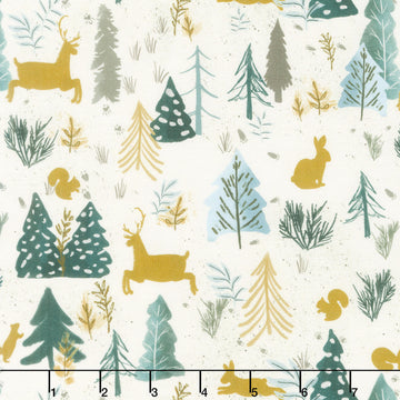 Winter Solstice - Trees and Animals Allover Cream Yardage