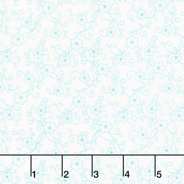 Jubilee - Linear Floral White Blue Yardage