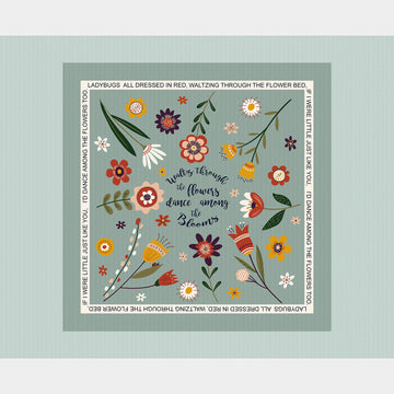 Love Bugs - Flower Blooms Blue Panel