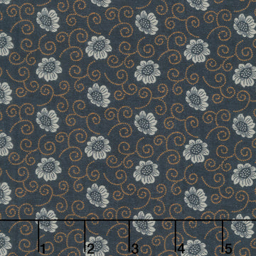 Oak Alley - Scroll Flower Navy Yardage