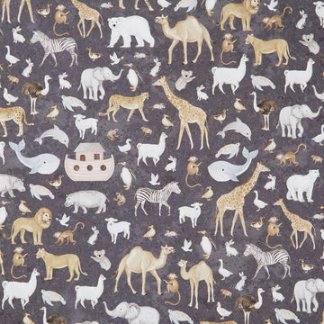 Two by Two - Medium Animals Charcoal Multi Yardage