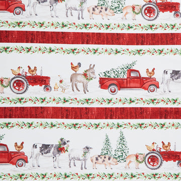 Barnyard Christmas - Border Stripe White Multi Yardage