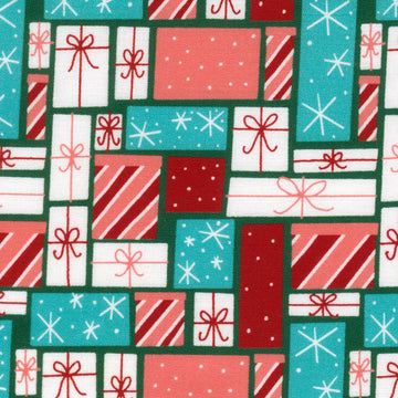 Nutcracker Whimsy - Packed Presents Teal Pink Yardage