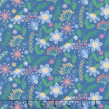 Ingrid's Wildflowers - Tossed Flowers Blue Yardage