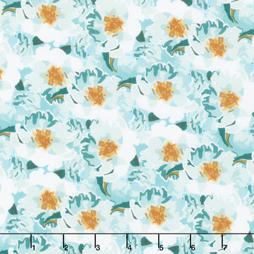 The Coastal Collection - Flowers Aqua Yardage