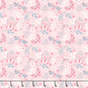 Beautiful Bowquets - Butterflies Light Pink Green Yardage