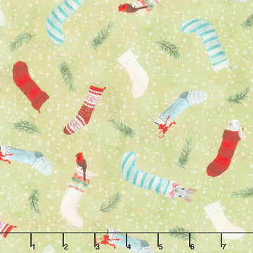 Holly Woods - Critter Stockings Sage Digitally Printed Yardage