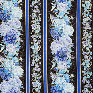 Escapade - Floral 11" Stripes Black Metallic Yardage