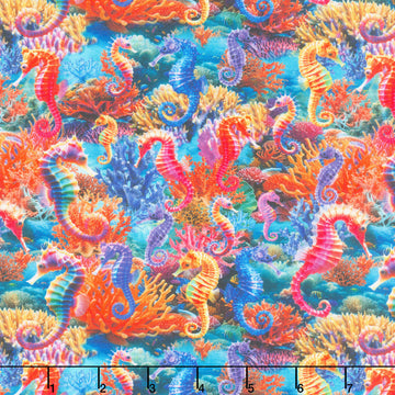 Underwater Paradise - Sea Horses Coral Digitally Printed Yardage