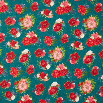 Wild Garden - Teal Floral Bouquets Yardage