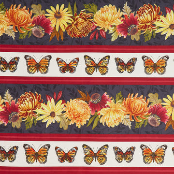Monarch Meadow - Floral and Butterflu Repeating Stripe Multi Yardage