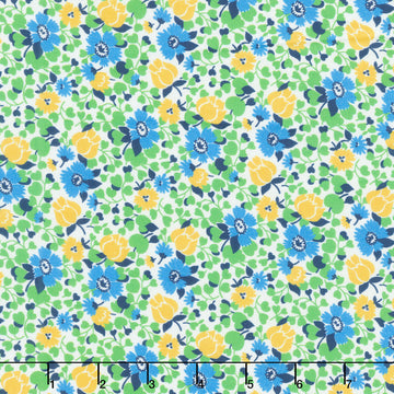 Merry Go Round - Packed Petals Blue Yardage