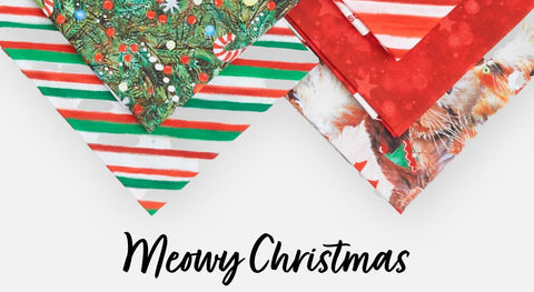 a selection of christmas fabric prints from the meowy christmas fabric collection.