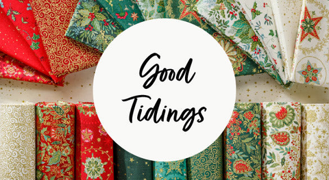A selection of christmas fabric prints from the good tidings fabric collection.