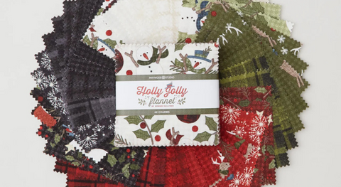 a selection of festive christmas fabric prints from the holly jolly flannel fabric collection.