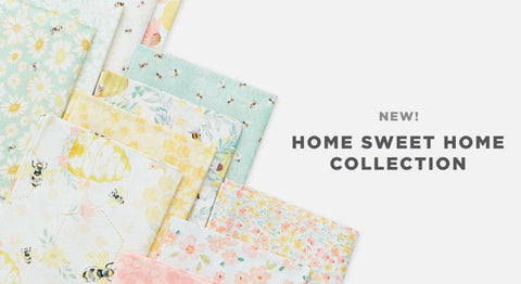A selection of sweet bee-themed prints from the home sweet home fabric collection.