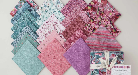 A fat quarter bundle of leaves, flowers, and more.