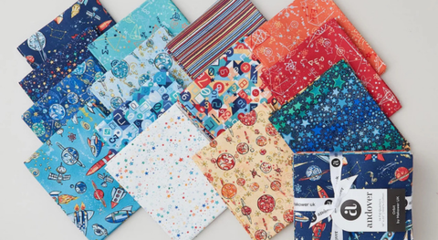 A fat quarter bundle of stripes, rockets, planets, and more. 