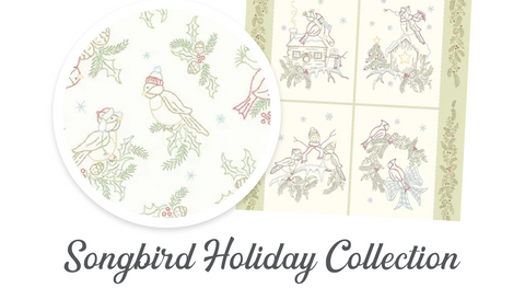 Shop the songbird fabric collection in yardage and embroidery panels while supplies last.