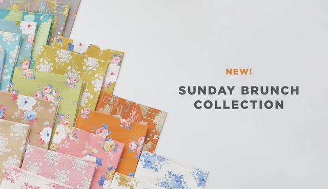 a selection of fat quarter fabrics from the sunday brunch fabric collection by BasicGrey.