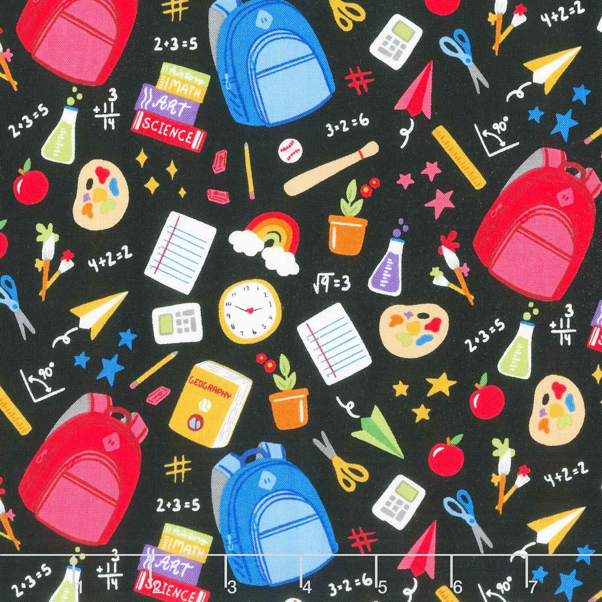 Back to School - School Supplies Black Yardage