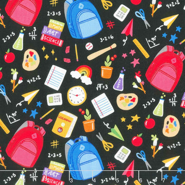 Back to School - School Supplies Black Yardage