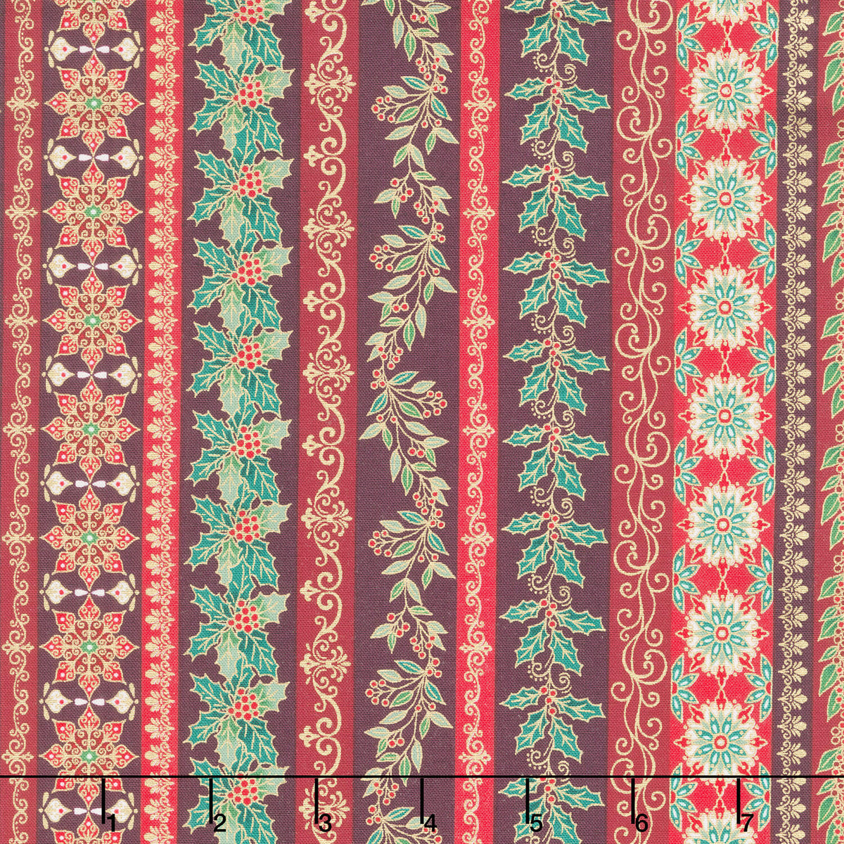 Adorn - Garland Stripe Burgundy Metallic Yardage