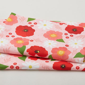 The Bright Side - Daisies and Poppy Flowers Pink 2 Yard Cut