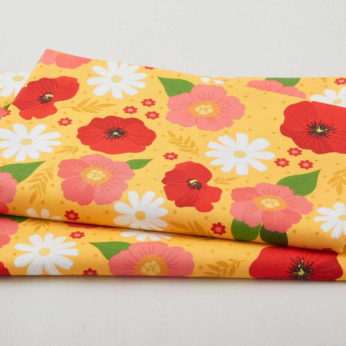The Bright Side - Daisies and Poppy Flowers Yellow 2 Yard Cut