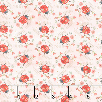 Nature's Symphony - Lady Bugs Light Pink Yardage