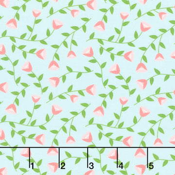 The Bright Side - Viney Flowers Turquoise Yardage