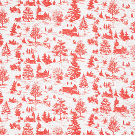 Holly Jolly Calico - Winter Scene Ecru Red Yardage