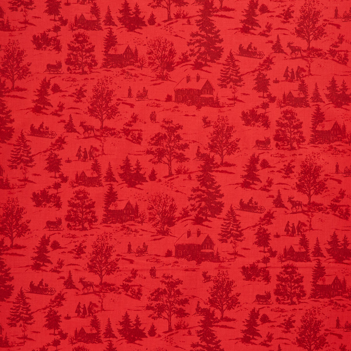 Holly Jolly Calico - Winter Scene Crimson Yardage