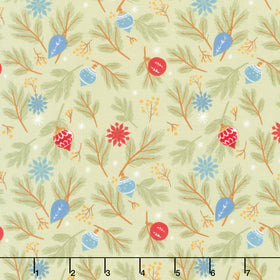 Holly Jolly Calico - Pine Bough Ornaments Evergreen Yardage
