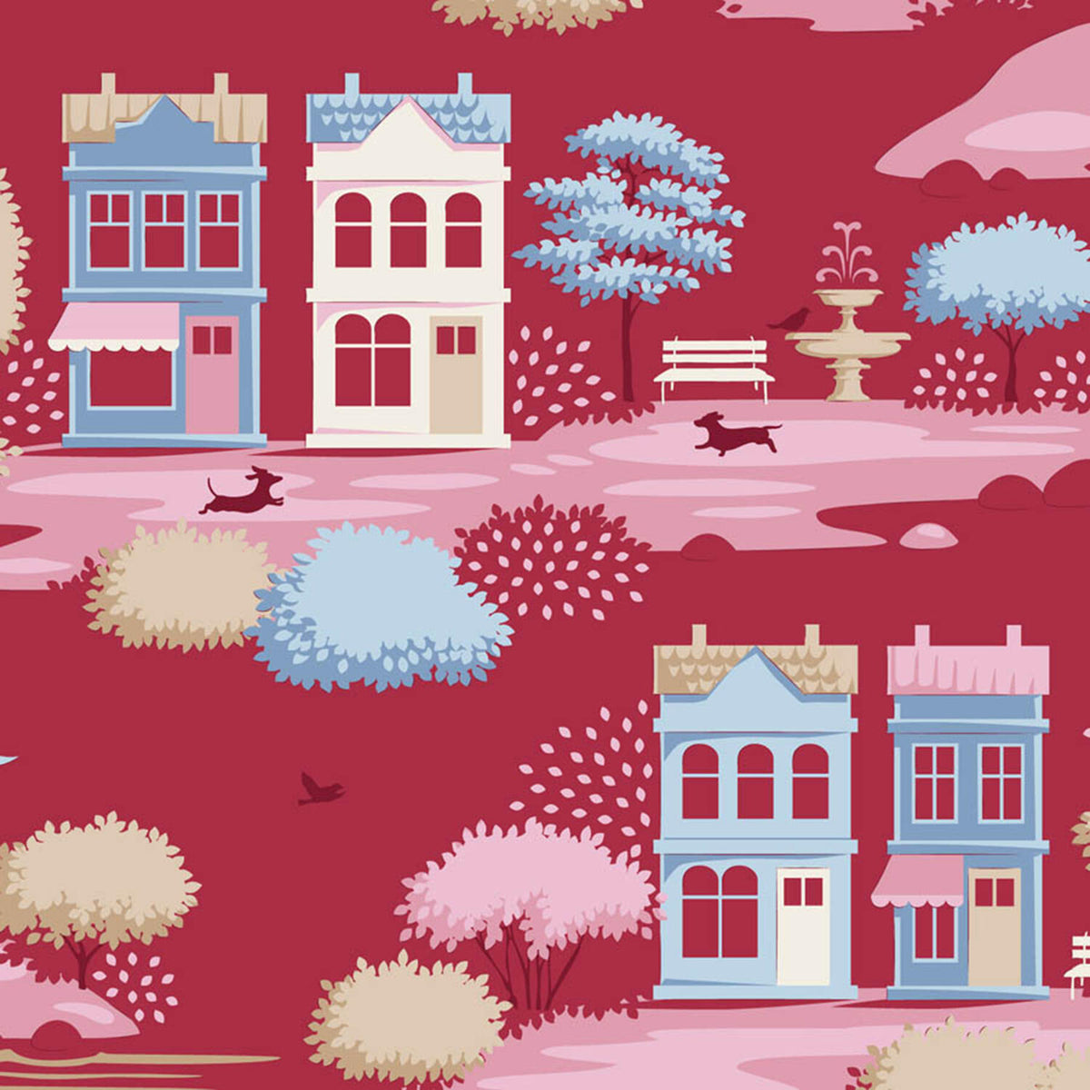 Village Life - Village Burgundy Yardage