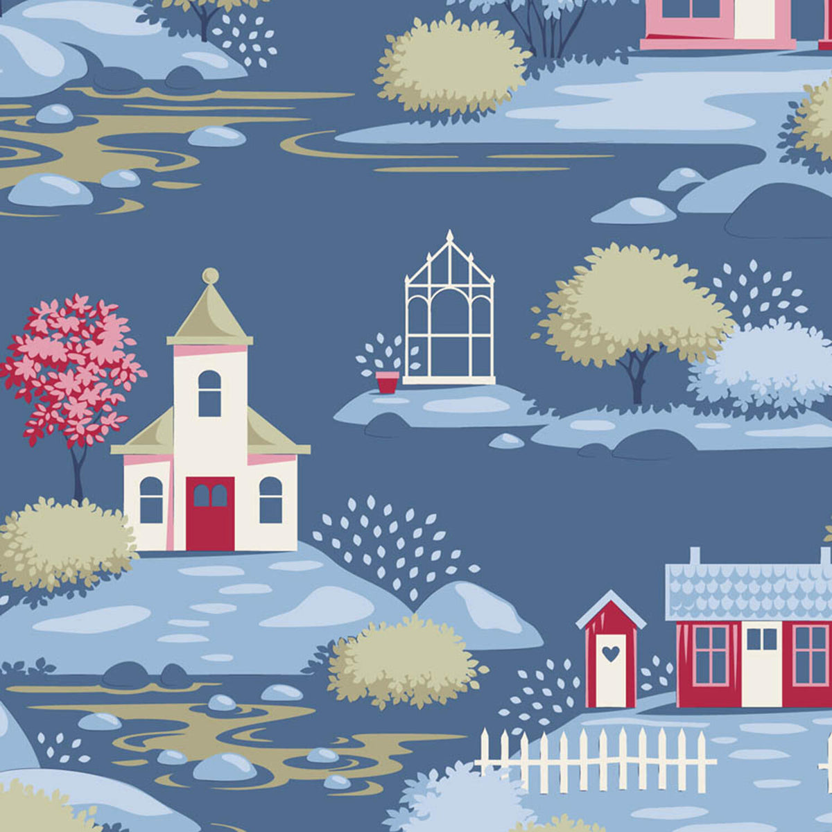 Village Life - Village Blue Yardage
