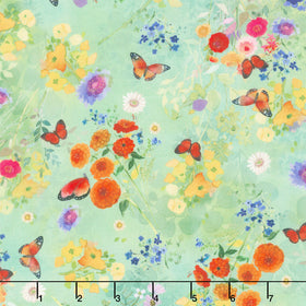 Fleur De Rose - Butterfly Garden Mint Yardage