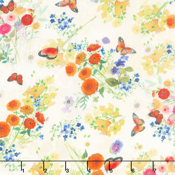 Fleur De Rose - Butterfly Garden Light Cream Yardage