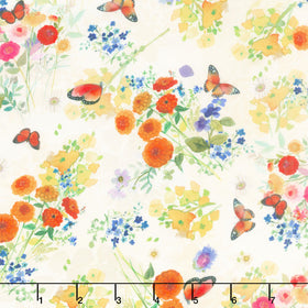 Fleur De Rose - Butterfly Garden Light Cream Yardage