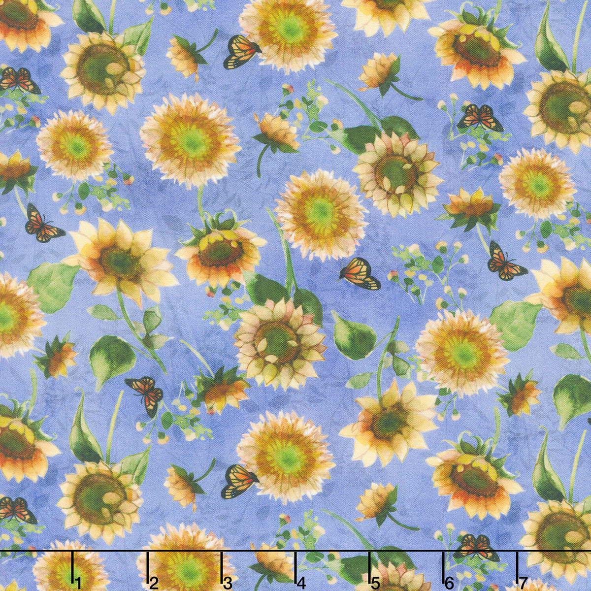 Sunflower Song - Butterfly Floral Light Periwinkle Digitally Printed Yardage