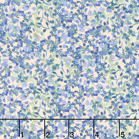 Sunflower Song - Leaves Periwinkle Digitally Printed Yardage