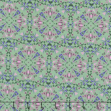 Flora & Felines - Kaleidoscope Green Yardage