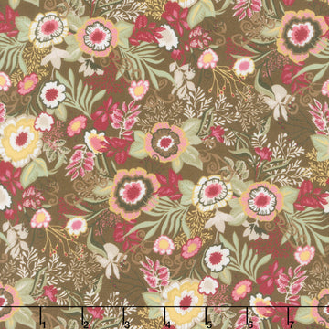 Cinnamon Stick - Packed Floral Brown Yardage