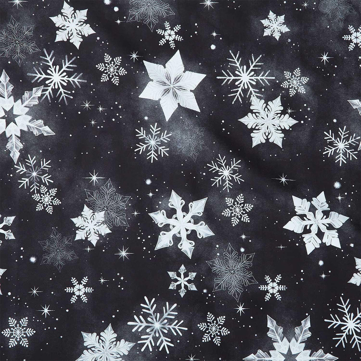 Crystal Cascade - Large Snowflakes Black/White 108" Wide Backing