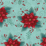 Gifts of Gratitude - Poinsettias Toss Light Teal Yardage