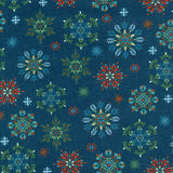 Nordic Holiday Village - Snowflakes Blue Multi Yardage
