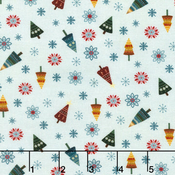 Nordic Holiday Village - Tossed Trees Ice Blue Multi Yardage